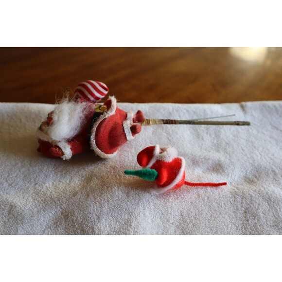 Rough Damaged Vintage Christmas Floral Pick Flocked Dancing Santa Claus + Bonus - Picture 8 of 10